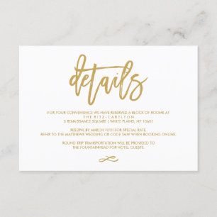 Chic Hand Geletterde Gouden Trouwdetails Behuizing Informatiekaartje