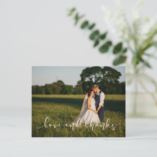 Chic Hand Geletterde Trouwliefde EN BEDANKT wit Briefkaart (Staand voorkant)