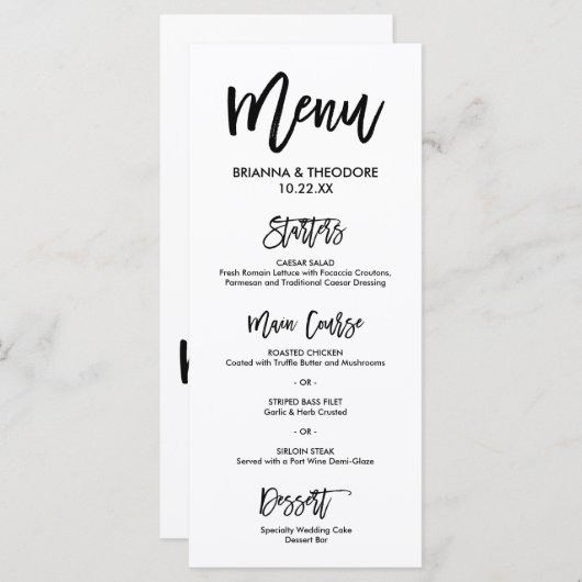 Chic Hand Geletterde Trouwmenu Menu (Voorkant / Achterkant)