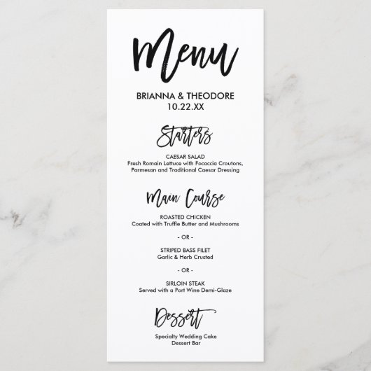 Chic Hand Geletterde Trouwmenu Menu (Voorkant)