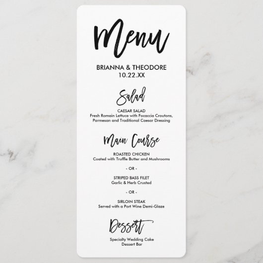 Chic Hand Geletterde Trouwmenu Menu (Voorkant)