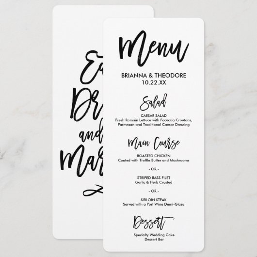 Chic Hand Geletterde Trouwmenu Menu (Voorkant / Achterkant)