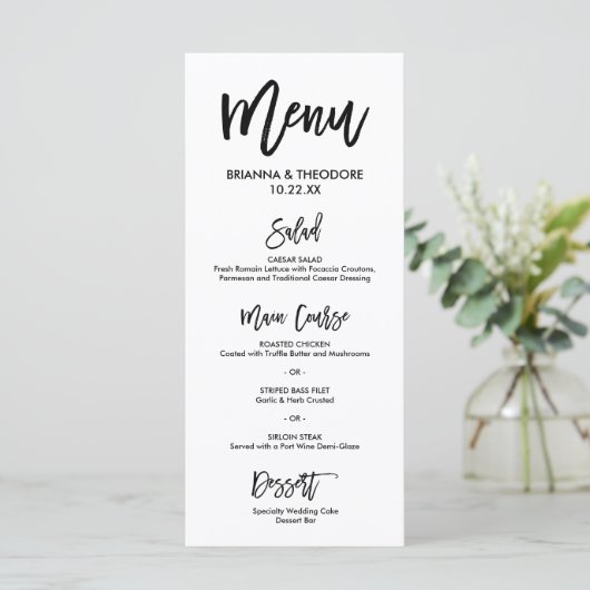 Chic Hand Geletterde Trouwmenu Programmakaart (Staand voorkant)