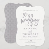 Chic Hand Geletterde Zilveren bruiloft Uitnodiging (Voorkant / Achterkant)