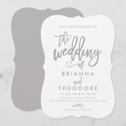Chic Hand Geletterde Zilveren bruiloft Uitnodiging (Voorkant / Achterkant)