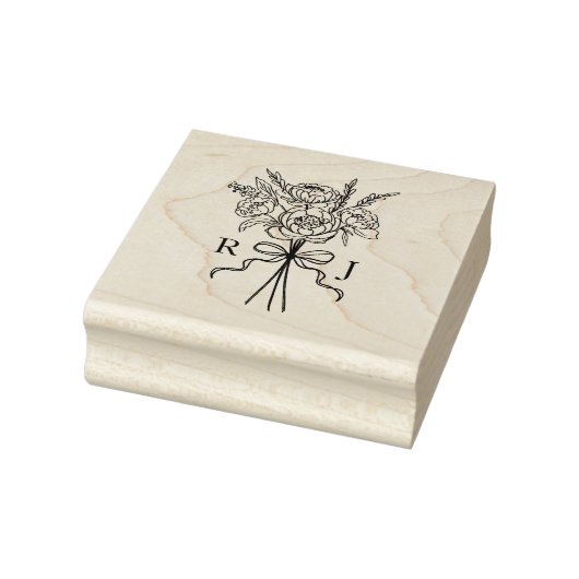 Chic Hand getrokken Bow & Bloemen Boeket Monogram Rubberstempel (Stempel)