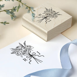 Chic Hand getrokken Bow & Bloemen Boeket Monogram Rubberstempel