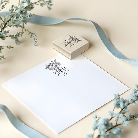 Chic Hand getrokken Bow & Bloemen Boeket Monogram Rubberstempel