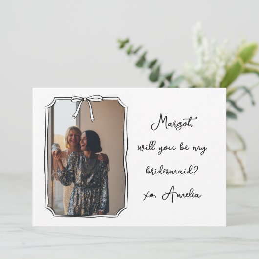Chic Hand Getrokken Bow Bruidsmeisje Voorstel Foto (Staand voorkant)