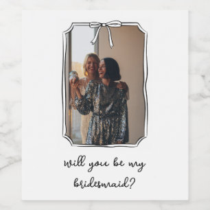 Chic Hand Getrokken Bow Bruidsmeisje Voorstel Foto Wijn Etiket