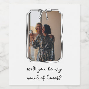 Chic Hand Getrokken Bow Maid of Honor Voorstel Fot Wijn Etiket