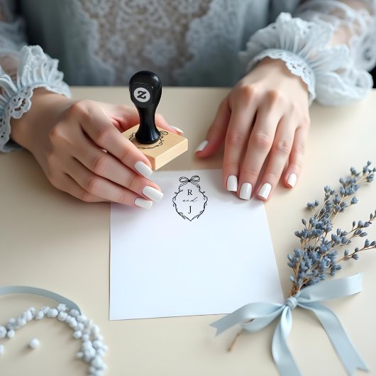 Chic Hand Getrokken Bow & Ribbon Monogram Crest Rubberstempel