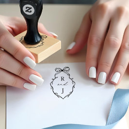 Chic Hand Getrokken Bow & Ribbon Monogram Crest Rubberstempel