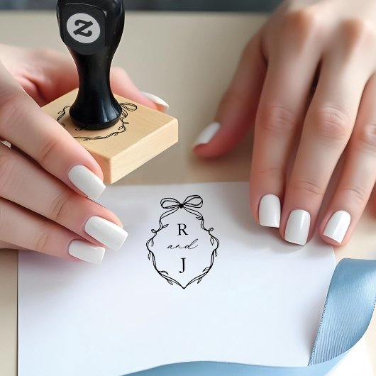 Chic Hand Getrokken Bow & Ribbon Monogram Crest Rubberstempel