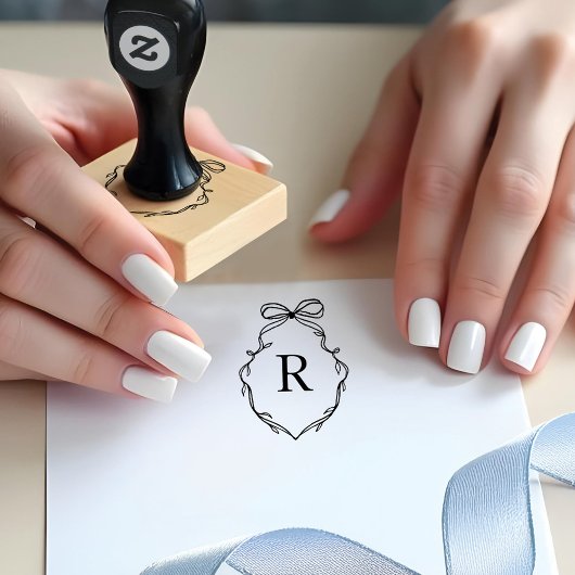 Chic Hand Getrokken Bow & Ribbon Monogram Crest Rubberstempel
