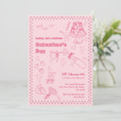 Chic Hand getrokken Champagne Galentine's Day Part Kaart (Staand voorkant)