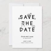 Chic Hand Getrokken Zwart-Wit Trouwen Save The Date (Voorkant)