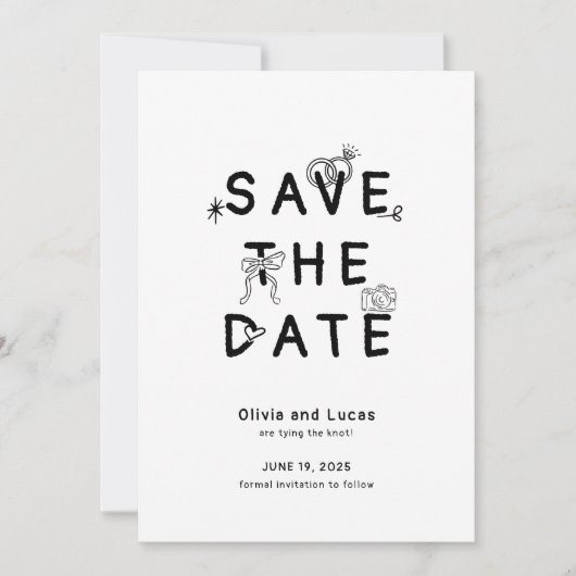 Chic Hand Getrokken Zwart-Wit Trouwen Save The Date (Voorkant)