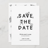 Chic Hand Getrokken Zwart-Wit Trouwen Save The Date (Voorkant / Achterkant)