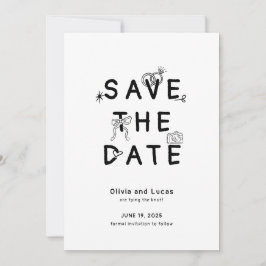 Chic Hand Getrokken Zwart-Wit Trouwen Save The Date