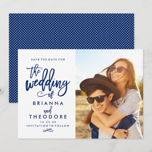 Chic Hand heeft de datum fotomarine opgeslagen Save The Date (Voorkant / Achterkant)