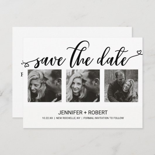Chic Hand heeft sparen de Datum Foto Collage gedru Aankondigingskaart (Voorkant / Achterkant)