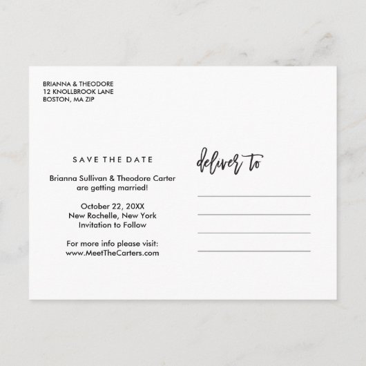 Chic Hand heeft sparen de Datum Foto Collage gedru Aankondigingskaart (Achterkant)