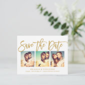 Chic Hand heeft sparen de Datum Foto Collage gedru Aankondigingskaart (Staand voorkant)