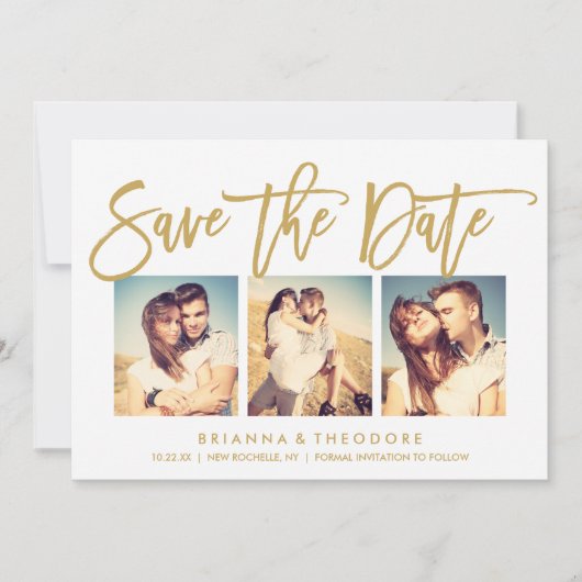 Chic Hand heeft sparen de Datum Foto Collage gedru Save The Date (Voorkant)
