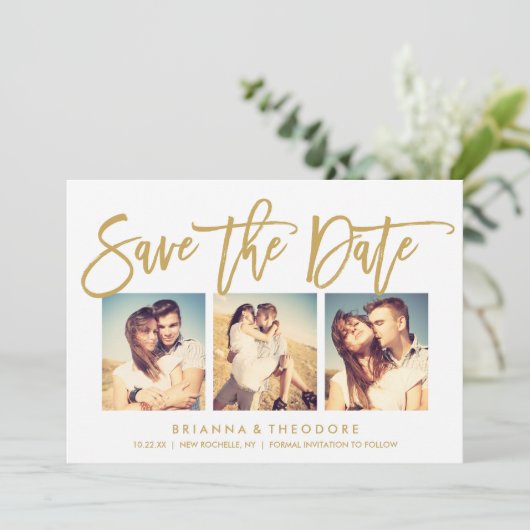 Chic Hand heeft sparen de Datum Foto Collage gedru Save The Date (Staand voorkant)