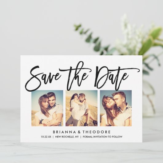 Chic Hand heeft sparen de Datum Foto Collage gedru Save The Date (Staand voorkant)