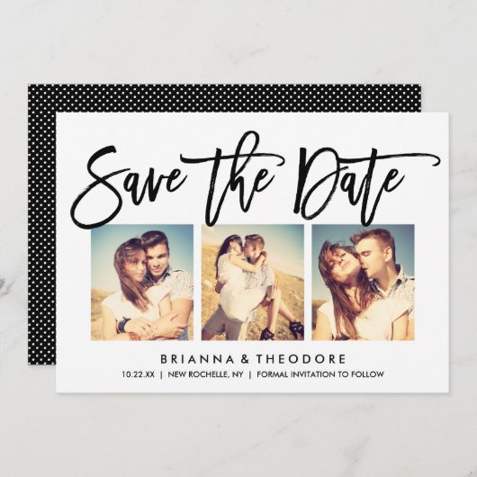 Chic Hand heeft sparen de Datum Foto Collage gedru Save The Date (Voorkant / Achterkant)