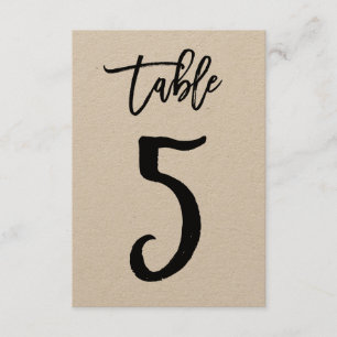 Chic Hand Letter Kraft Table Number Kaart   Tabel 