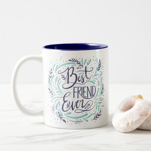 Chic Hand Letterde Beste Vriend ooit Gepersonalise Tweekleurige Koffiemok (Met donut)