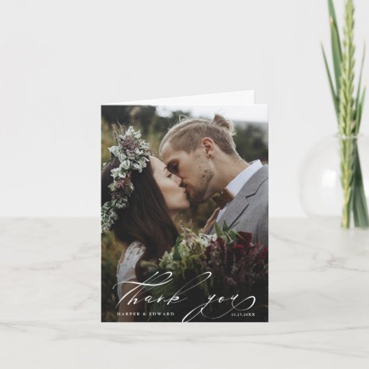 Chic Hand Lettered 2 Foto Weddenschap Hartelijk da Kaart (Voorkant)