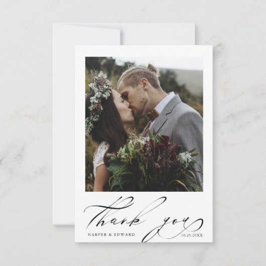 Chic Hand Lettered 2 Photo Wedding Bedankkaart (Voorkant)