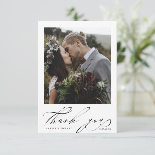 Chic Hand Lettered 2 Photo Wedding Bedankkaart (Staand voorkant)