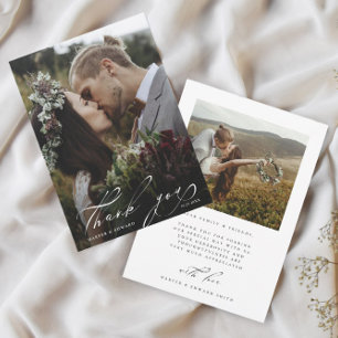 Chic Hand Lettered 2 Photo Wedding Bedankkaart