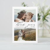 Chic Hand Lettered 3 Photo Wedding Bedankkaart (Staand voorkant)