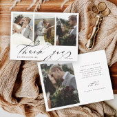 Chic Hand Lettered 4 Photo Wedding Bedankkaart