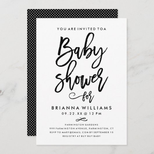 Chic Hand Lettered Baby shower Kaart (Voorkant / Achterkant)