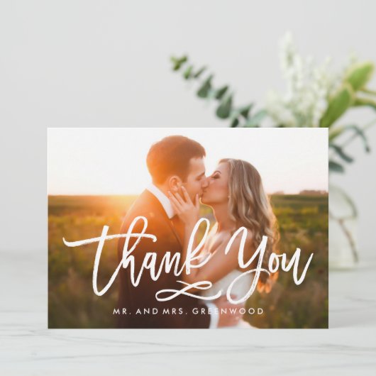 Chic Hand Lettered Bedankt Foto (Staand voorkant)