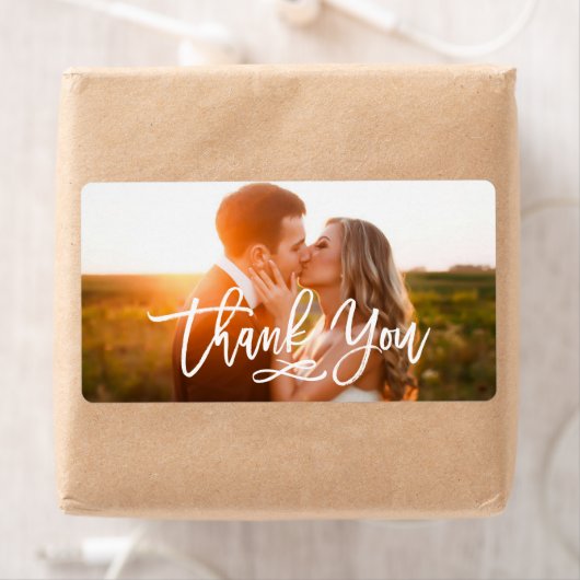 Chic Hand Lettered Bedankt Foto Etiket (Insitu)