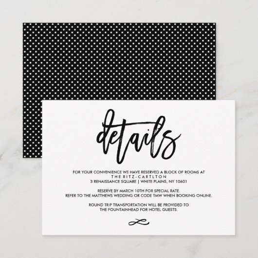 Chic Hand Lettered de Kaart van de Details van de  (Voorkant / Achterkant)