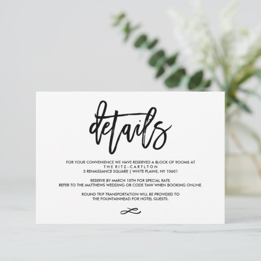 Chic Hand Lettered de Kaart van de Details van de  (Staand voorkant)