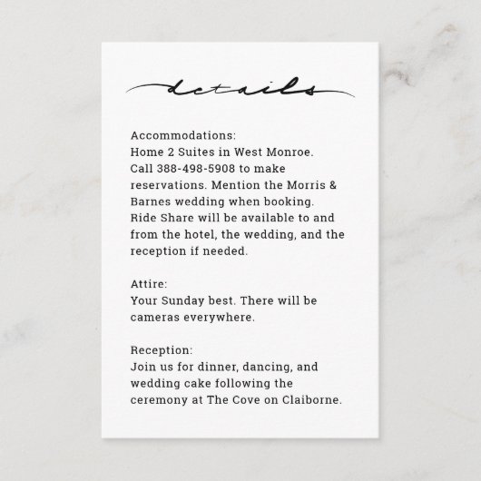 Chic Hand Lettered Details Behuizing Kaart (Voorkant)
