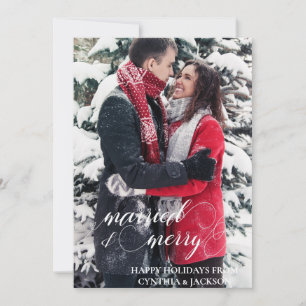 Chic Hand Lettered Getrouwd Blij Foto Feestdagenkaart