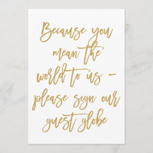 Chic Hand Lettered Gold Guest Wereldbol Sign. Kaart