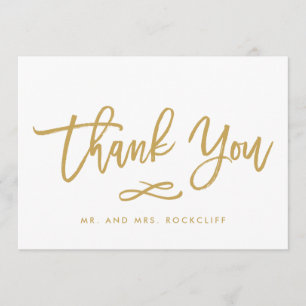 Chic Hand Lettered Gold Hartelijk dank, flatje Bedankkaart