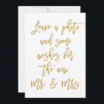 Chic Hand Lettered Gold Photo en Wishes Advieskaart<br><div class="desc">"Laat een foto achter en sommige wensen voor de nieuwe Mr. & Mrs."</div>